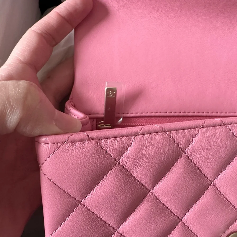 CHANEL 23P Mini Top Handle Pink Lambskin Classic Bag Gold Hardware NIB RARE
